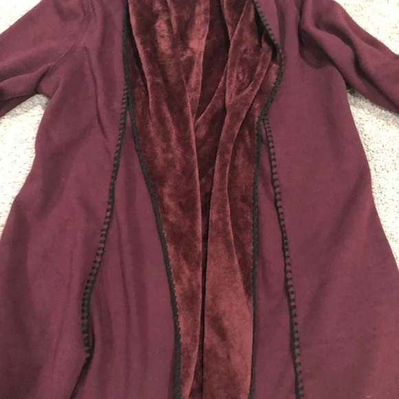 6 Soft Surroundings Red Cozy Carefree Jacket Fleece Lined Topper Cardigan Size M - Picture 2 of 10